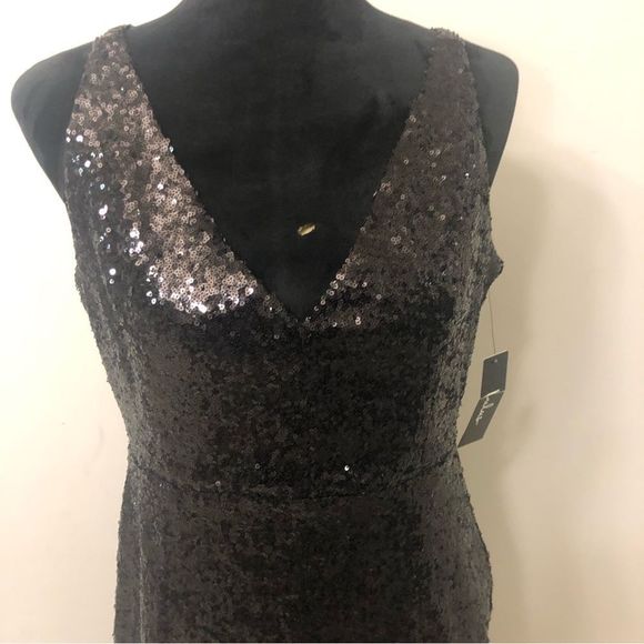 Lulu’s Black Sequin Dress BodyCon Mini Sexy Low Cut V Neck Cocktail Party dress - Picture 5 of 9